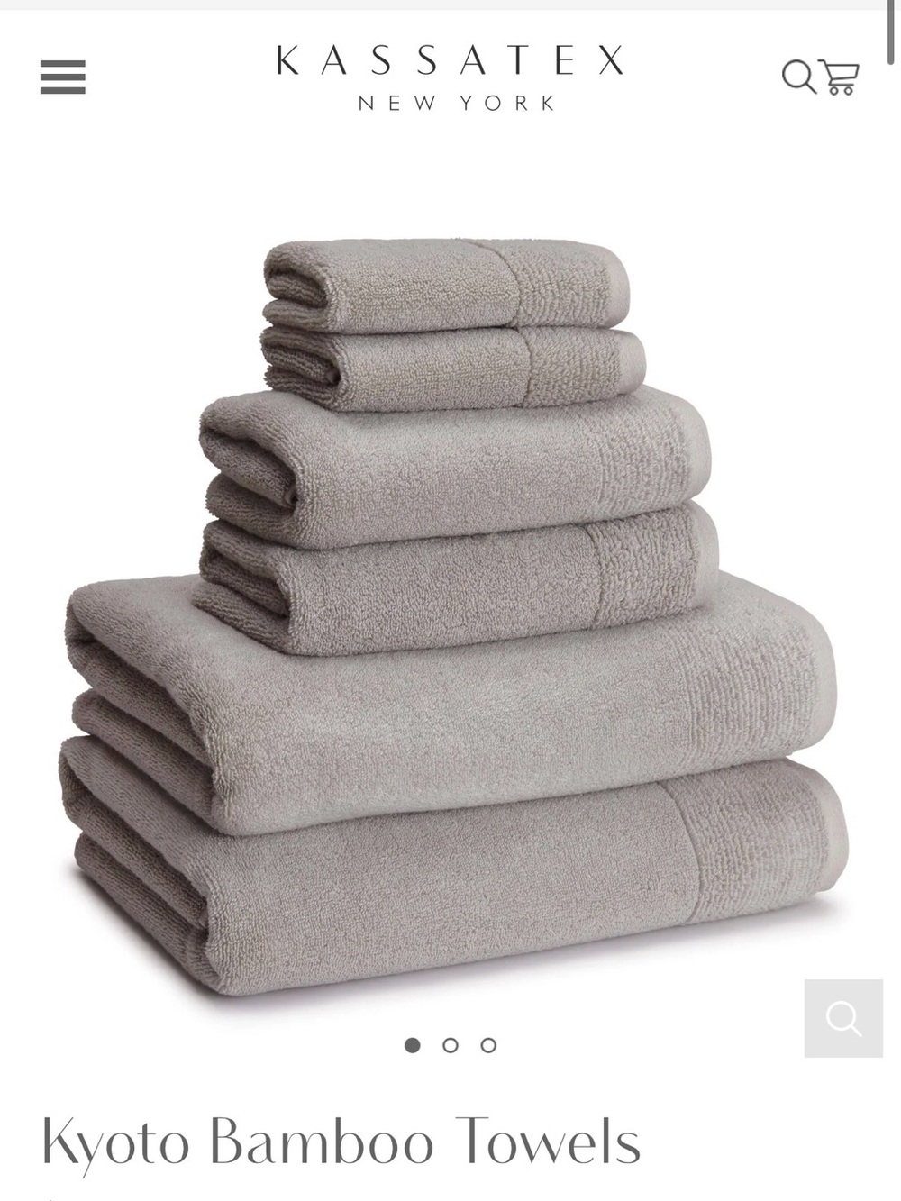 Kassatex Kyoto Bamboo Towel Set dolphin grey. 1 bath, 1 hand, 1 washcloth